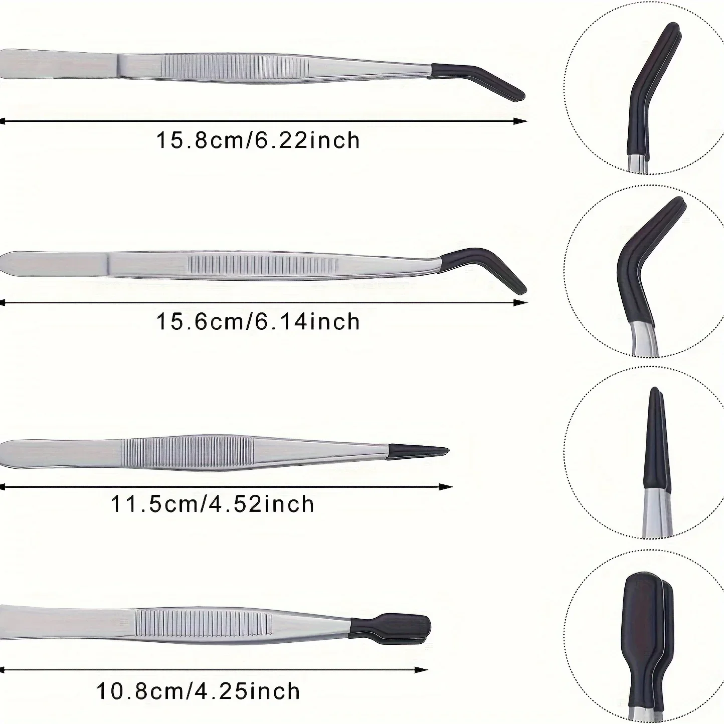 4pcs Set of Stamp Tweezers with Rubber Tips Stainless Steel Clip Industrial Jewelry, Craft Tools, Coins, Stamp Christmas Gift