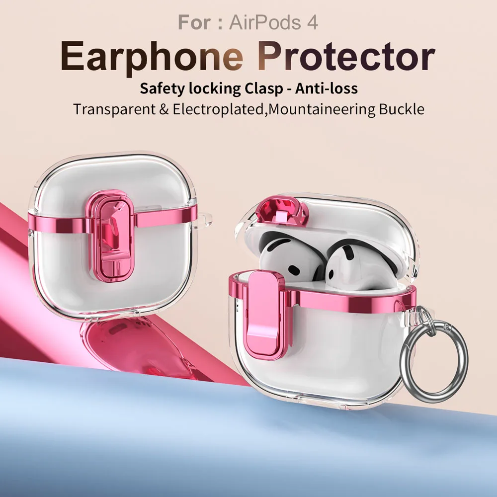 

7 Colors Protective Case For Airpods 4 Cover Luxury Plated Earphone Case For Apple Airpods 3 pro2 Pro Shockproof Sleve With Hook