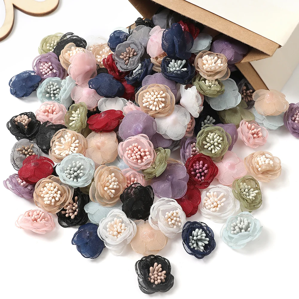Chiffon Yarn Flowers With Stamens DIY Bridal Hairpin Wreath Dress Accessories Home Wedding Decoration Crafts Floral