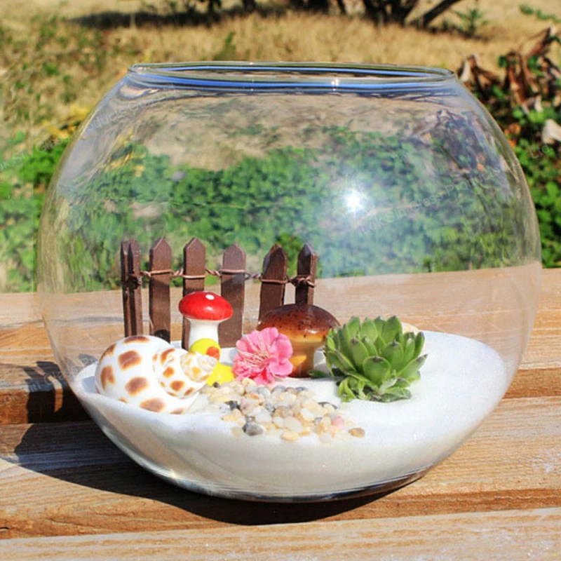 8/10/12cm Simple Round Ball Vase Round Glass Fish Tank Transparent Hydroponic Vase Micro Landscape Moss Ecological Bottle