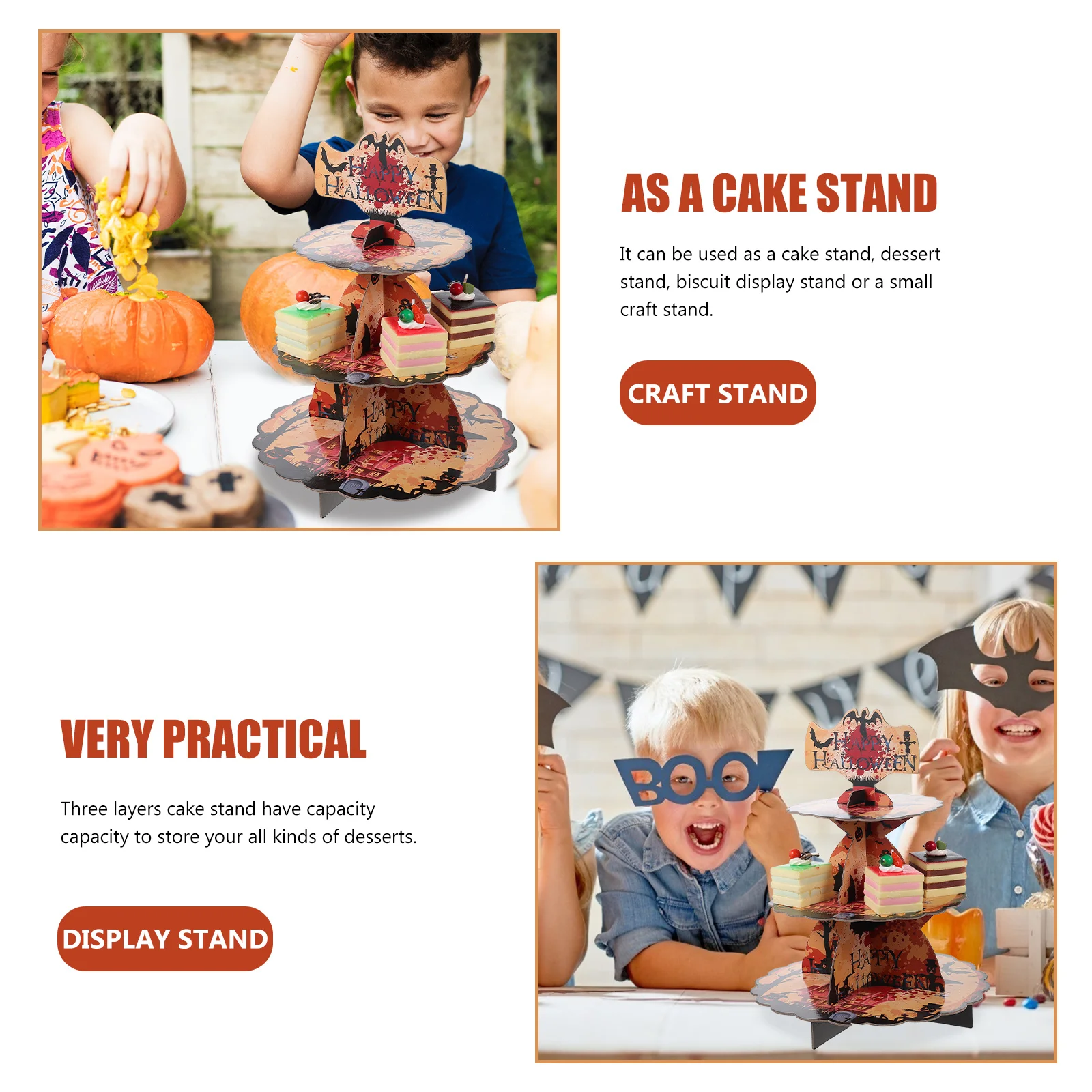 

Cake Stand Halloween Cupcake Holder Multifunction Tower Paper Rustic Holders Towers