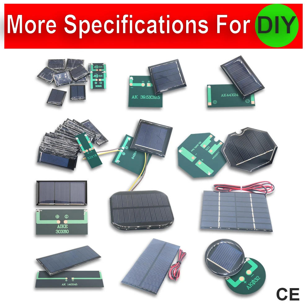 MINI Solar Panel 0.5V 1V 1.5V 2V 2.5V 3V 4V 5V 5.5V 45ma 60ma 80ma 100ma 110ma 130ma 135ma 210ma 260ma