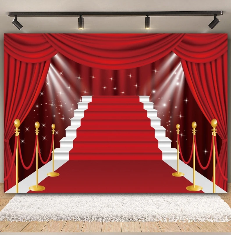 VIP Red Carpet Stage Backdrop for Photography Movie Night Film Celebrity Party Celebration Birthday Party Photo Background Props