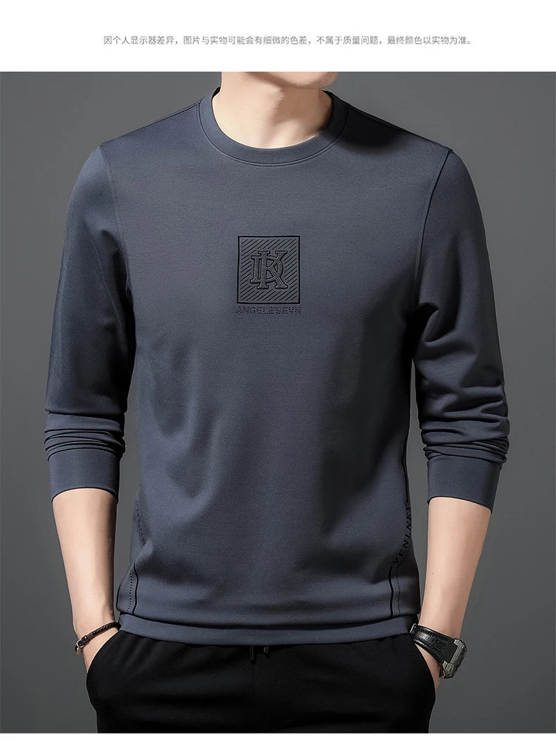 

Осенняя мужская толстовка с капюшоном и круглым вырезом, свободная футболка с длинными рукавами, новинка 2024, весенне-осенний минималистичный пуловер, топ для мужчин