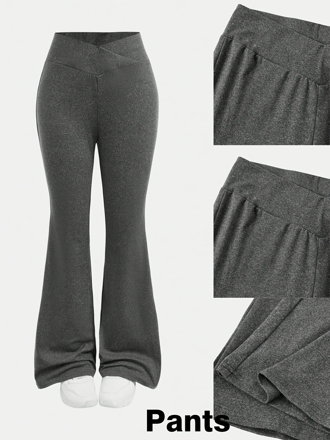 Girls Crossover Waist Flare Pants Heather Grey High Waist Stretchy Bootcut Trousers Kids Casual Sport Yoga Daily Wear For 4-12Y