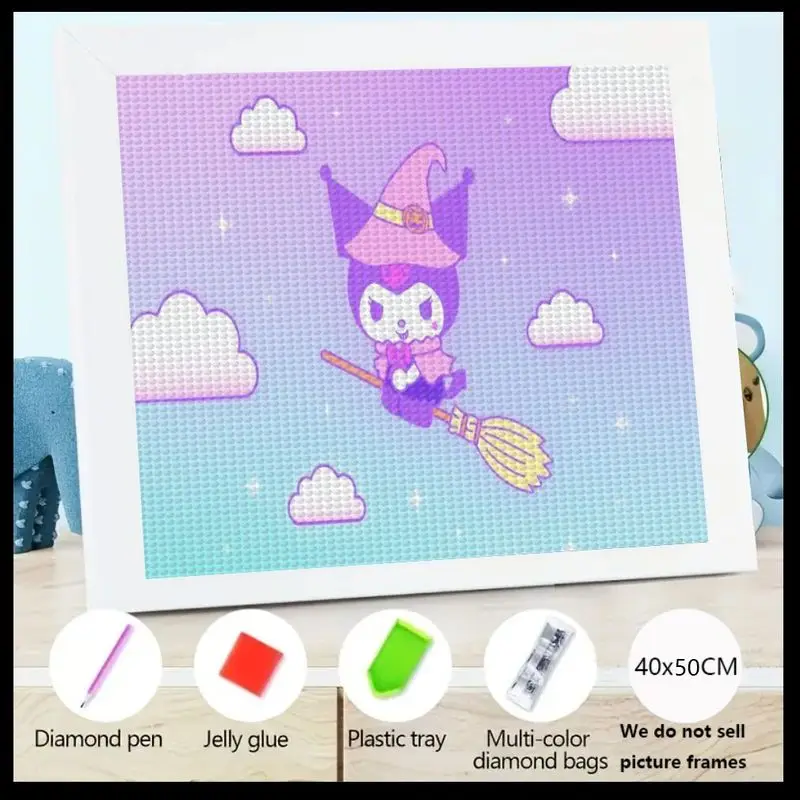 

1 шт., 5D DIY Kuromi Witch, набор для алмазной живописи, милый мультяшный летающий метла, художественный набор, полная дрель, сверкающий кристалл, алмазная вышивка