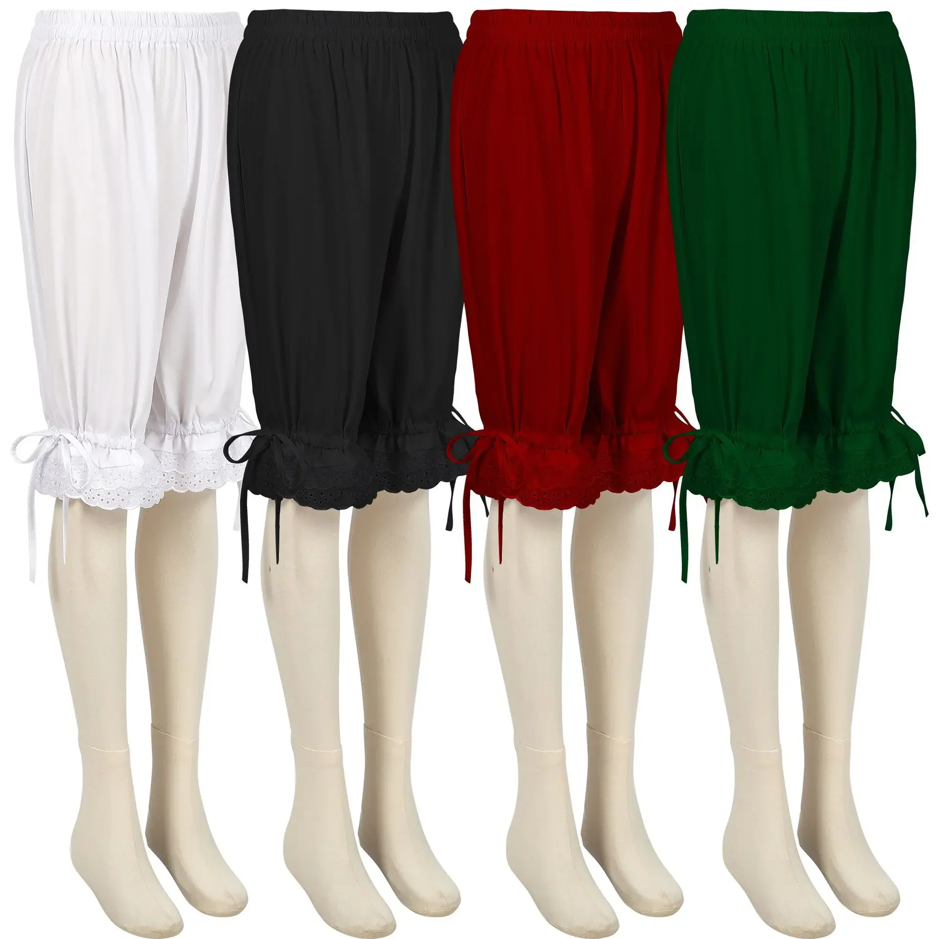 Vintage Lantern Pants Bloomers Ruffles Lace Hem Bow Shorts Elastic Wasit Wide Leg Pants Elastic Bubble Lolita Cosplay  Pants - view 4