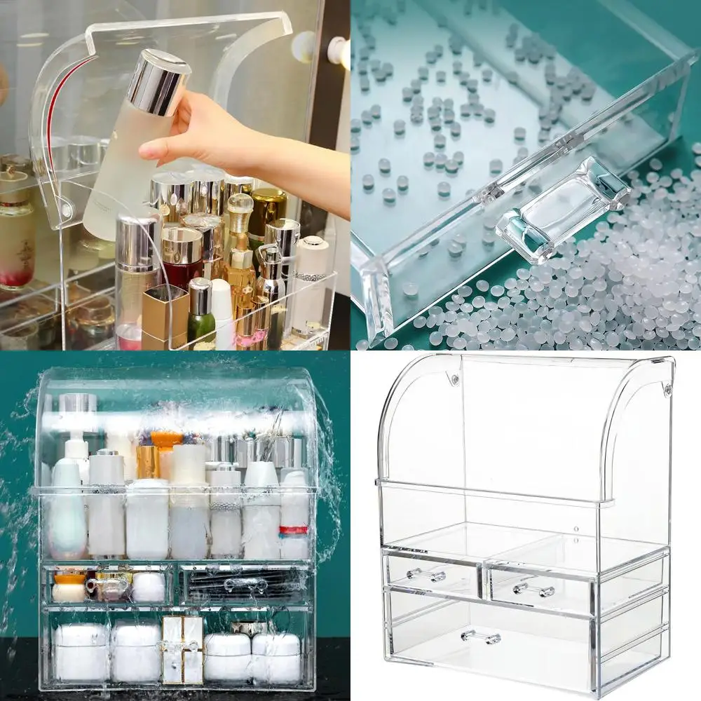

Portable Acrylic Makeup Organizer with Lid, 14 Large Cosmetic Storage Drawer, Dust & Water Resistant for Women