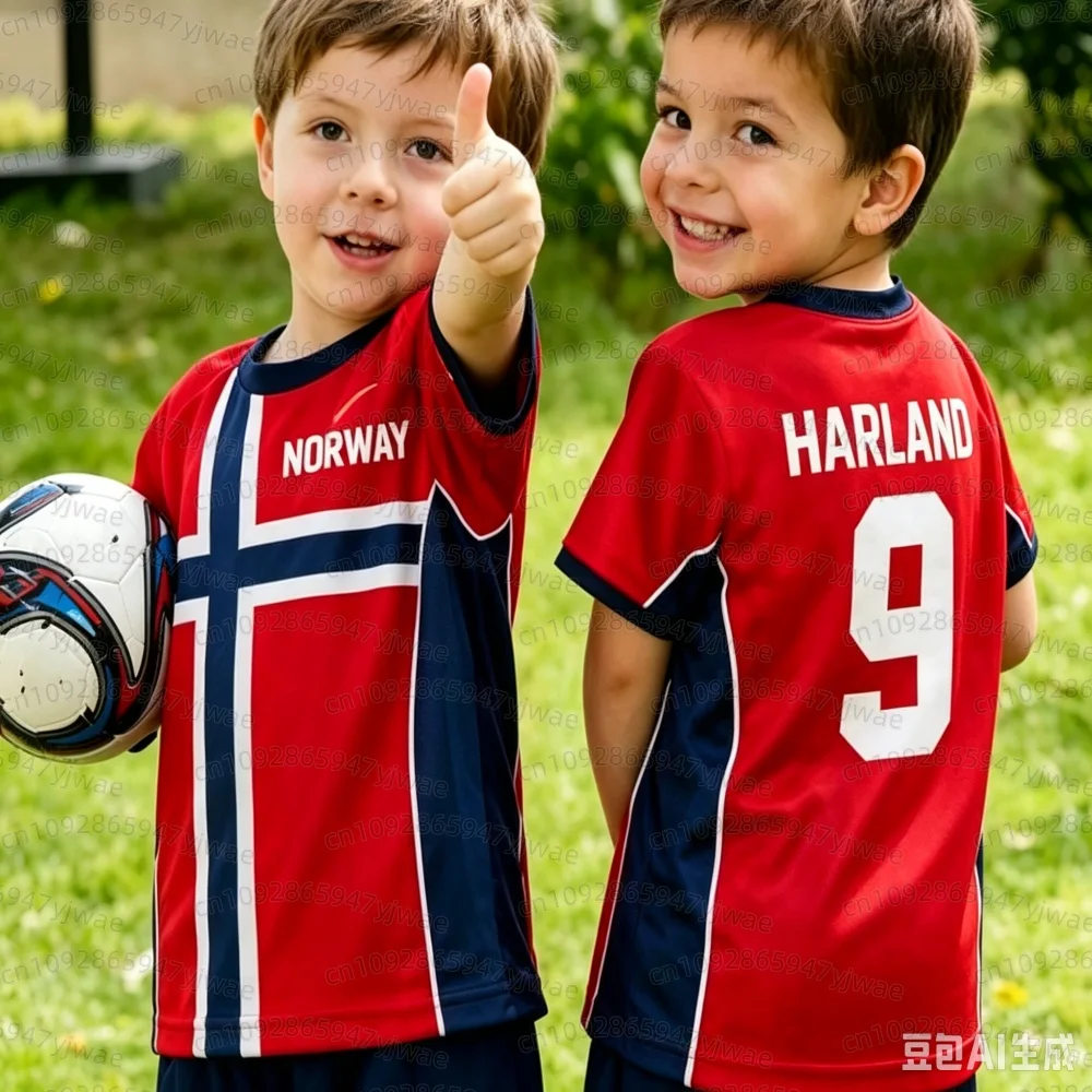 26 Sommer Jungen Mädchen HAALAND Nr. 9 Fußballtrikot T-Shirt Damen Herren Norwegen Fußballfans Männer Frauen Kinder Kurzarm-T-Shirt – Detail 5