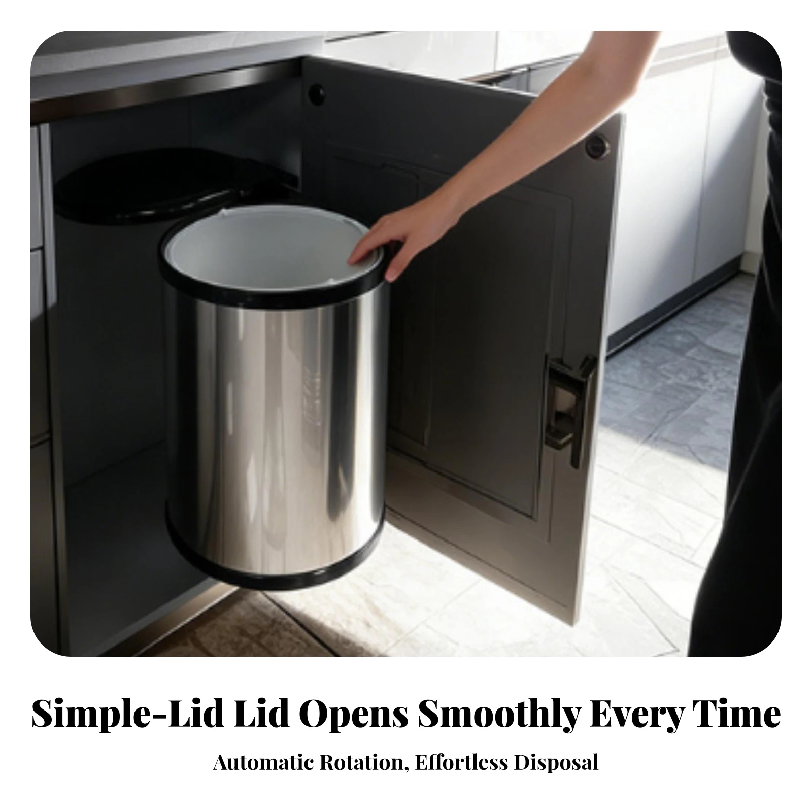 Trash Bin with Door Linkage Built-in Cabinet Trash Bin Stainless Steel Space-Saving for Homeowners, Kitchen Cabinets