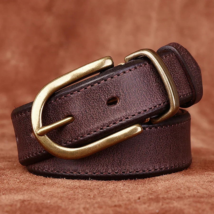 3.3CM Men High Quality Genuine Leather Belt Luxury Copper Buckle Belts Thickening Pure Cowskin Vintage Strap Male Jeans for Man