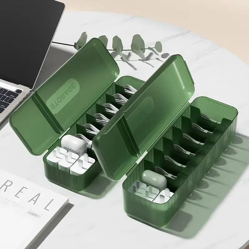 صناديق تخزين الكابلات المنظم شاحن USB صناديق تخزين الحبل مع 7 مقصورات قابلة لإعادة الاستخدام كابل بيانات حقيبة للتخزين للسفر المنزلي