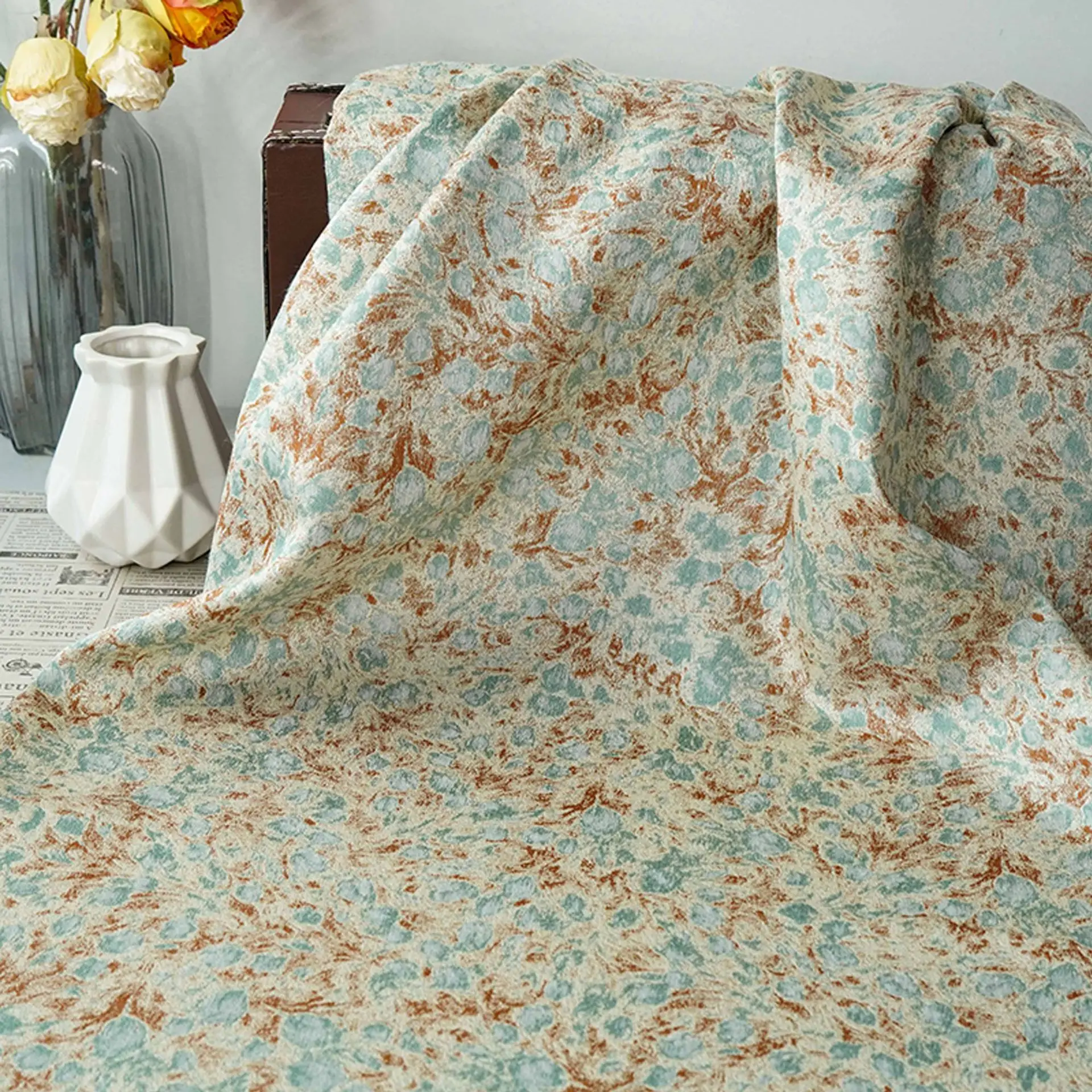 

Pastoral Green Brown Abstract Floral Yarn Dyed Jacquard Fabric for Women's Dress Skirt Vest Suit Decorative Sewing Fabric