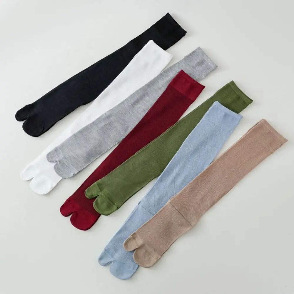 Medias cómodas hasta la rodilla de Color sólido, calcetines de dos dedos con volantes ultrafinos de malla, calcetines largos transpirables hasta la pantorrilla para mujer