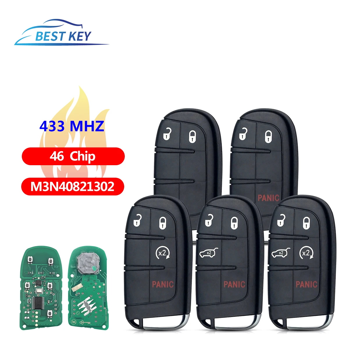 

BEST KEY 2/3/4/5 Button Smart Remote Car Key For Jeep Grand Cherokee Dodge Chrysler 2011-2020 M3N40821302 433MHz ID46 pcf7945