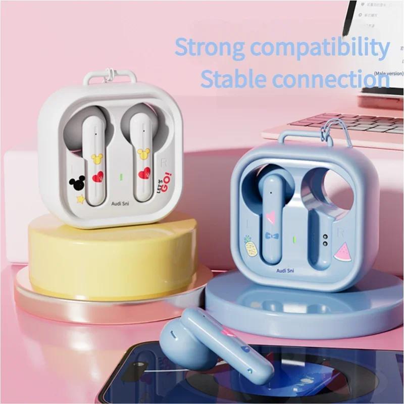 Disney Stitch Semi in-ear Noise Canceling Earbuds Wireless Bluetooth 5.4 Cartoon USB-C Earphones with Silicone Protective Cover