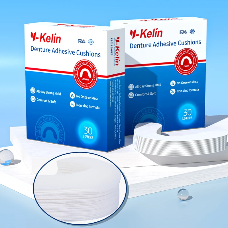 Cojín adhesivo para dentadura Y-Kelin (inferior), 30 unidades, almohadillas de tiras suaves y cómodas, sujeción fuerte