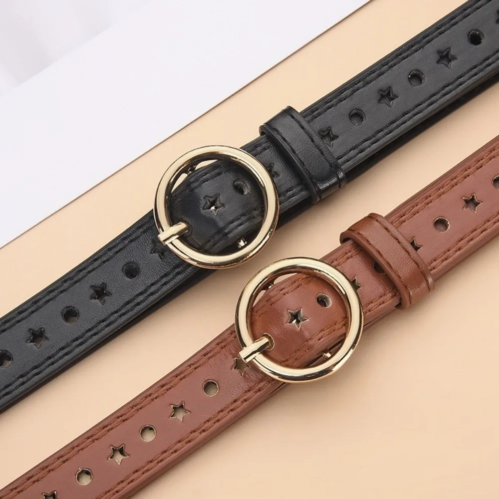 Colorful Children's Dress Belt Perforated Design Versatile Five-Pointed Star Belt Round Buckle Women's Everyday Belt Gift