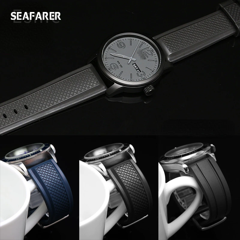 WatchBands for Seiko Breitling Wanguo Fluorine Rubber Watch Band Men Waterproof Watch Strap Bracelet Female Accessories