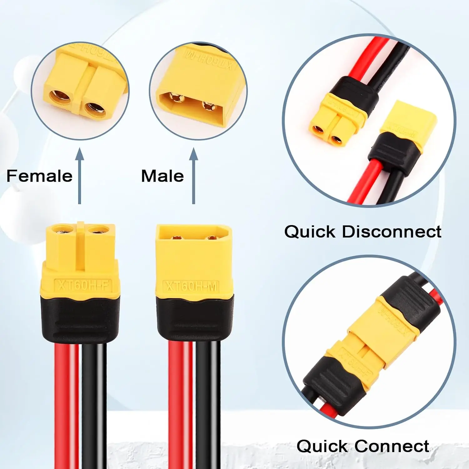 3 pares de conector fêmea e macho XT60 com fio de 55 mm 10AWG para bateria RC Lipo FPV Racing Drone