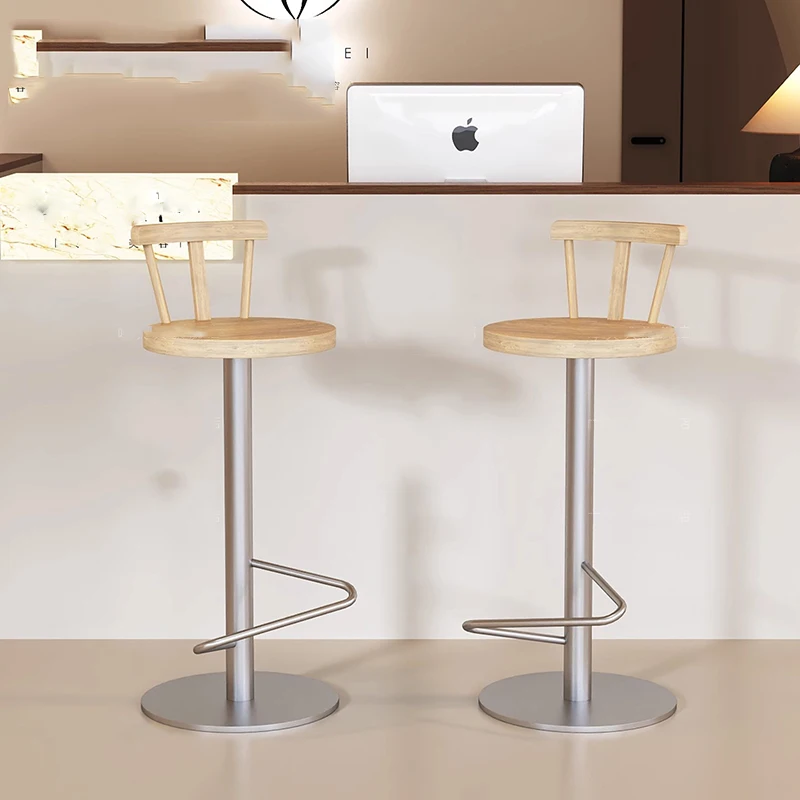 كراسي بار معدنية بسيطة مريحة وحديثة ومكاتب استقبال خشبية باللون الرمادي وكراسي بار مع أثاث منزلي من Sillas خلفي