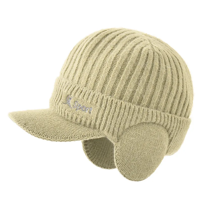 K268 Outdoor Woolen Cap Korean Version Men\'s Pullover Cap Warm and Thickened Duck Tongue Knitted ear Protection Baseball Hat