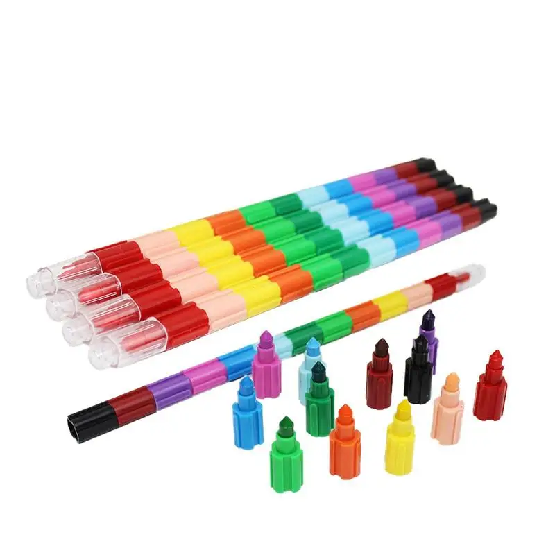 Rainbow Pencils Stackable Crayons Creative Rainbow Party Favors Crayon 12-color Building Block Colorful Crayons For Kids Teens