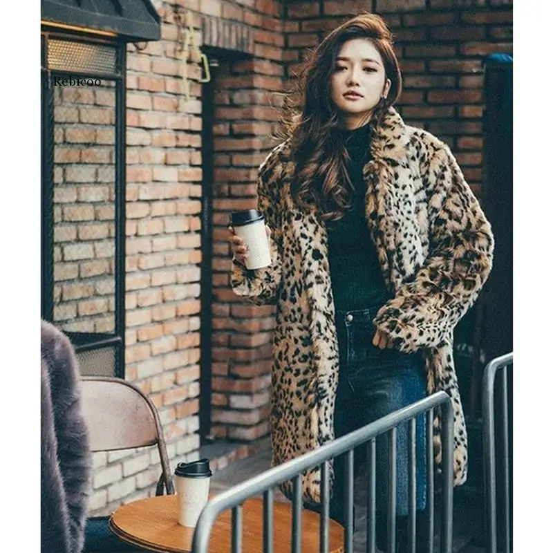 Imagem -03 - Inverno Quente para Mulheres da Pele do Falso Leopardo Lapela Colarinho Meados Longo Oversize Outwear Cabolsa