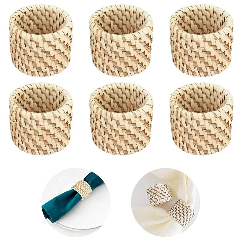 6 Pcs Woven Napkin Rings,Handmade Rattan Napkin Rings,Napkin Buckle Holder Handicraft Wedding Decor Ring For Party Decor