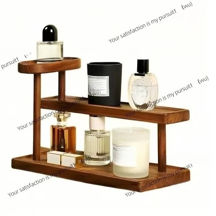 Desktop solid wood three-layer storage rack Household wooden cosmetics finishing rack Creative wooden perfume figure rack