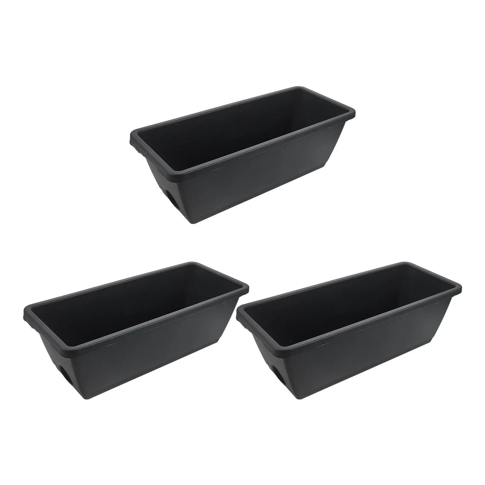 3Pcs Rectangular Window Boxes Resin Planters Dark Grey 16.9x7.1x5.12inch Drainage Holes Indoor Bonsai Succulent Flower Pots Home