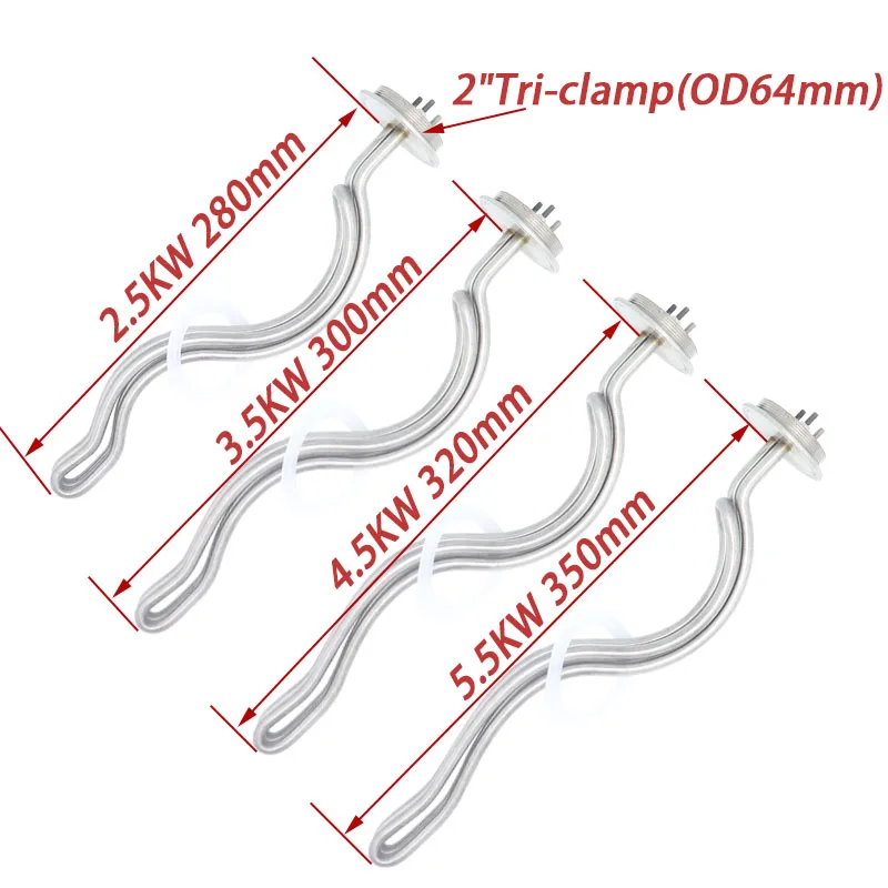 CNTOPHEAT 2inch(64mm) Tri Clamp 220V Immersion Heater Electric Heating Element for Brewing Equipment 2.5KW/3.5KW/4.5KW/5.5KW