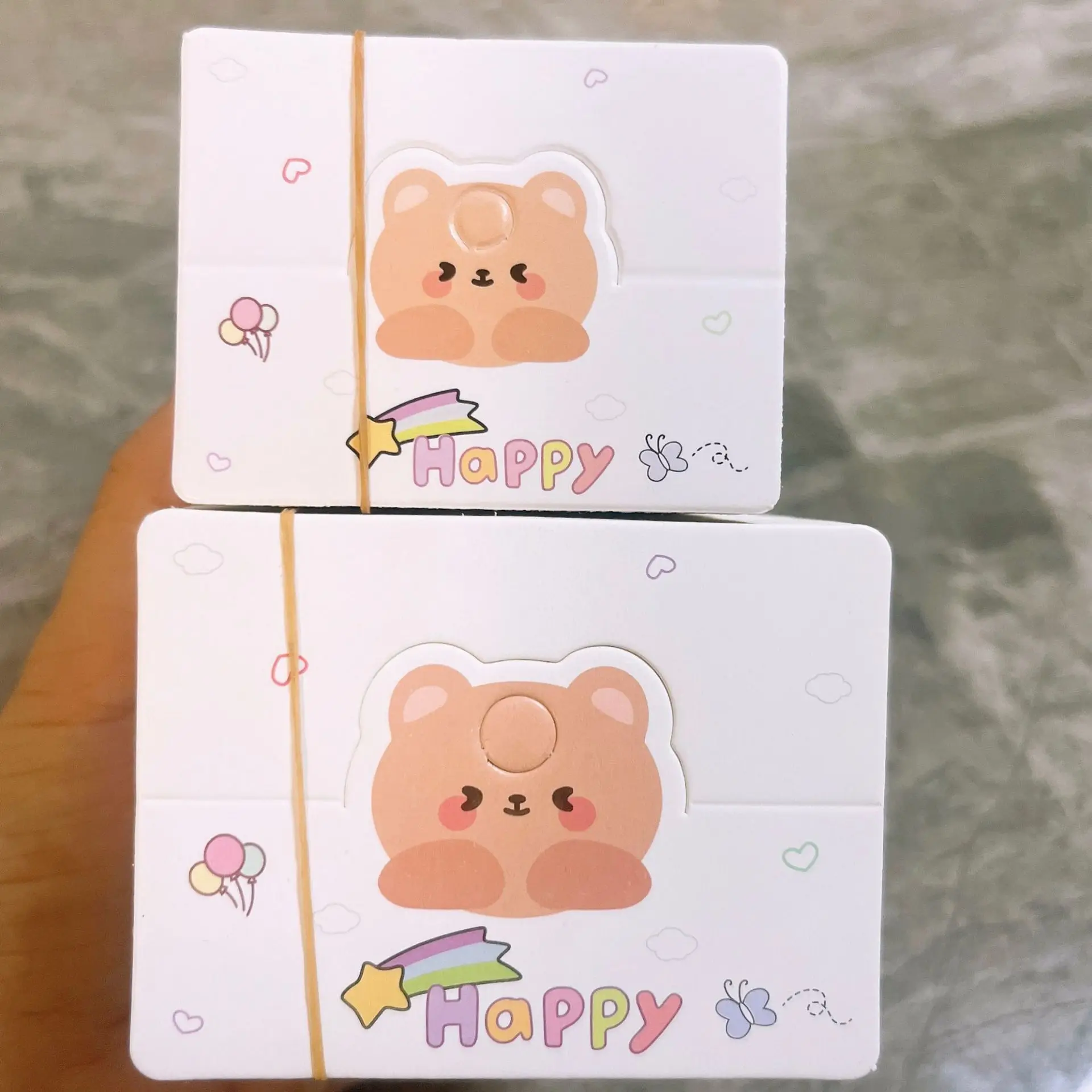 50pcs Cute Jewelry Display Hanging Cards Happy Bear Paper Cards Hairpin Bracelet Hair Rope Packing Cards Retail Price Tags