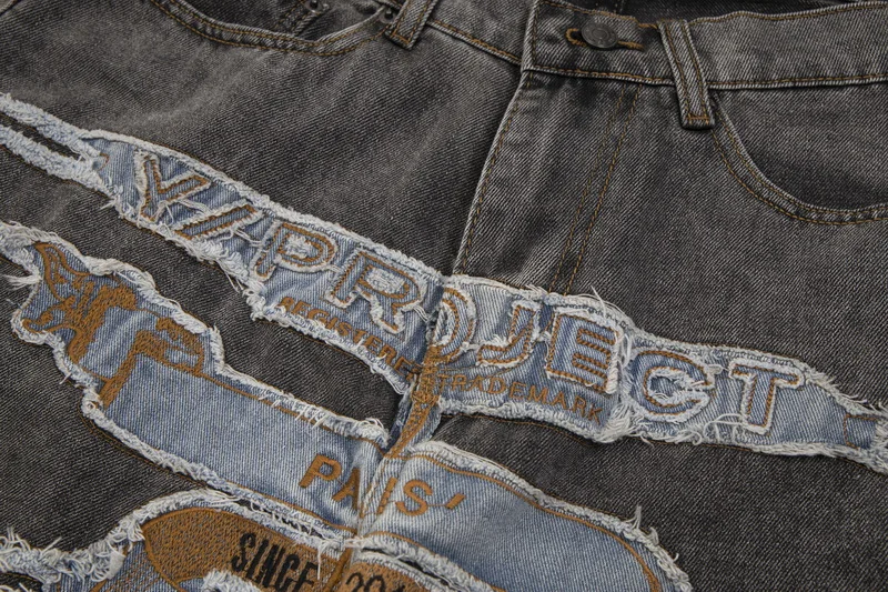 

YProject 23FW Men's And Women's Loose Straight Leg Jeans Embroidered Patched Waed out Vintage Sle Faion ow Piece