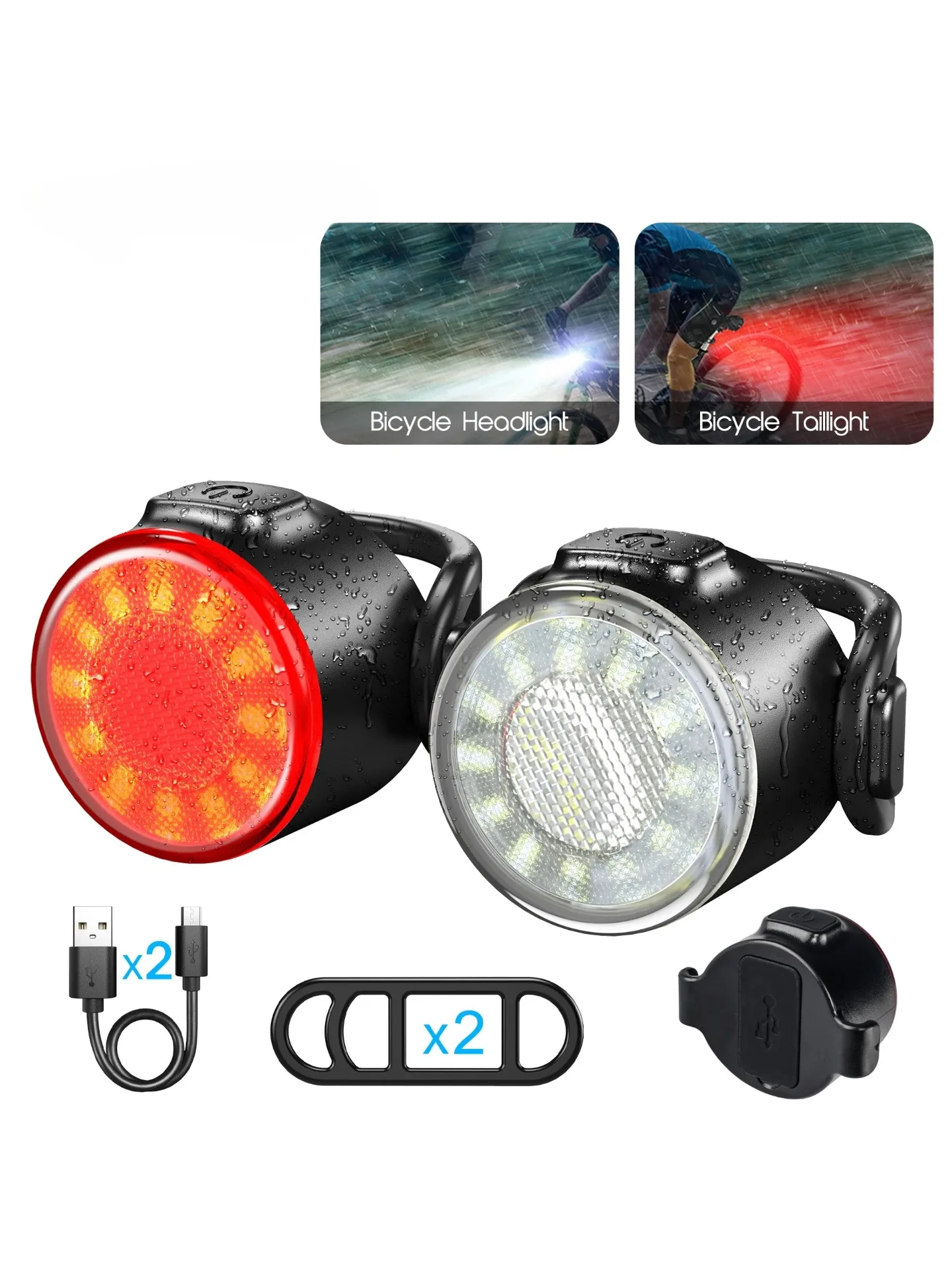 AliExpress Other Bike Front Rear Light Set 6 Lighting Modes Bike Bright Headlight USB Charging Warning Taillights Set for Night Riding Safety