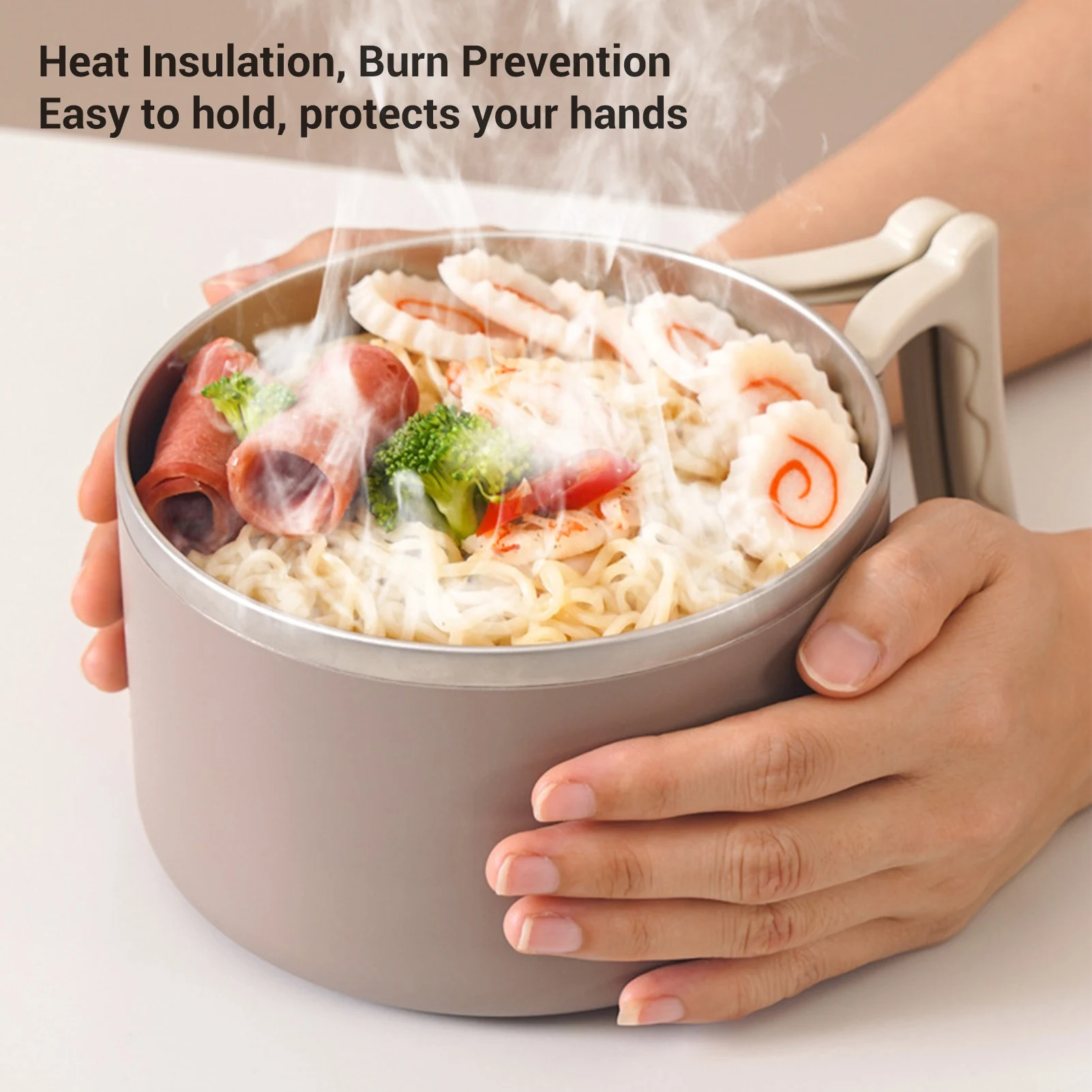 Tazón para Fideos Ramen de Acero Inoxidable 316 Apto para Microondas, con Tapa y Asa Plegable, para Ensaladas, Arroz, Almuerzo, Oficina, Hogar, Comida Portátil