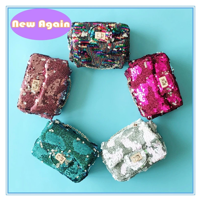 Child's super shiny shoulder bags Girls messenger bag Toddlers Little Money bag Kid's Sequin crossbody Bags Coin wallets NAB065