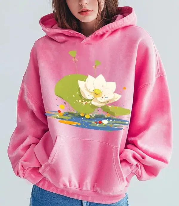 

Green and Fresh, Y2k Sweatshirt Women, Oversized Hoodie, Cute Hand-Painted Bunny, Korean Style Graphic, Warm Fleece Fall Winter