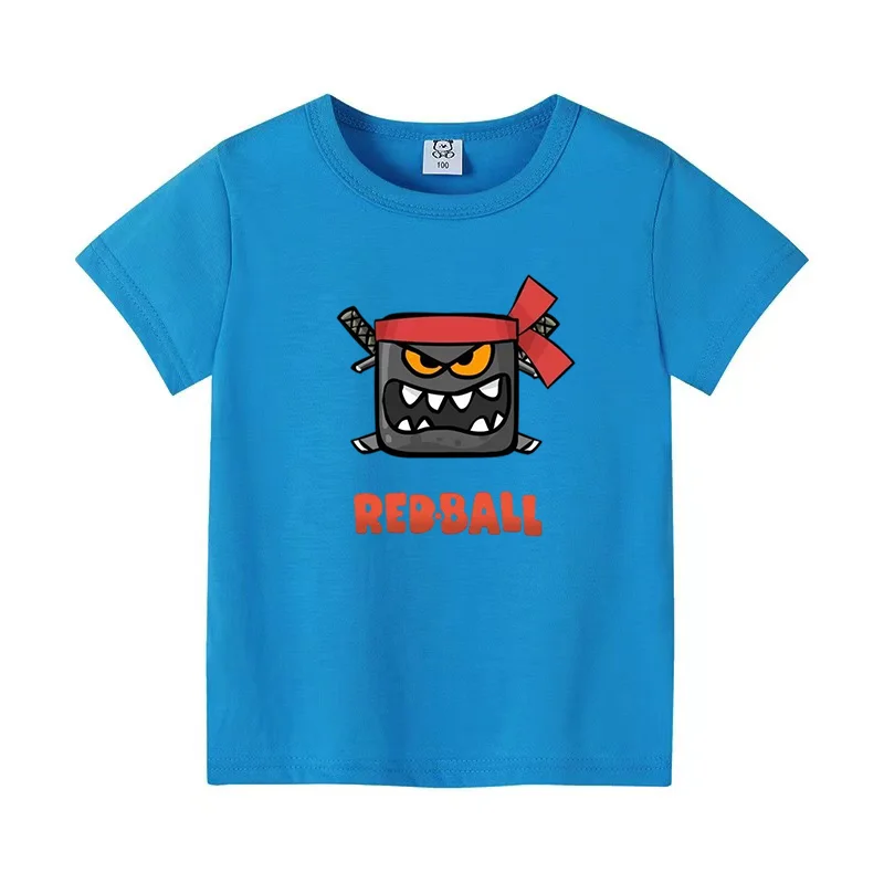 Summer Hot Sale Red Ball Print Cartoon Kids T-Shirts Funny Game Girls Clothes Baby Boys Fashion T shirt Casual Children Tops