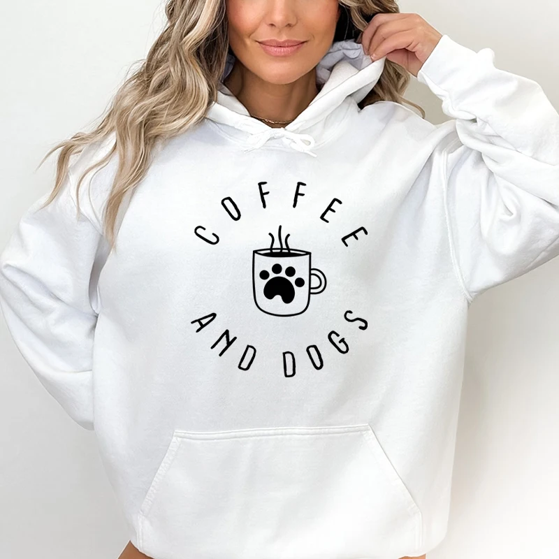 Coffee And Dogs Print Hoodies Fashion Women Hoodies Casual Pullover Coffee Lover Hoodies Long Sleeves Tops Love Dogs Sweatshirt
