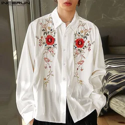 INCERUN Tops 2024 American Style Stylish New Men's Flower Print Design Shirts Casual Streetwear Summer Long Sleeved Blouse S-5XL