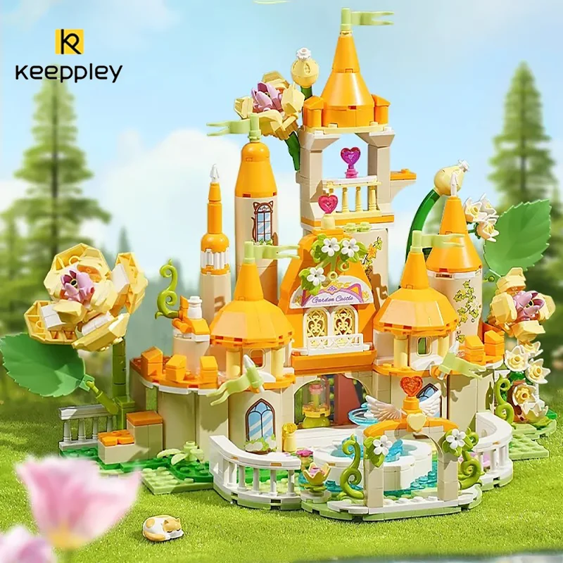 

Keeppley Kawaii Garden Castle Series Строительные блоки ручной работы Ретро трехэтажный дизайн павильона Настольный орнамент Праздничный подарок