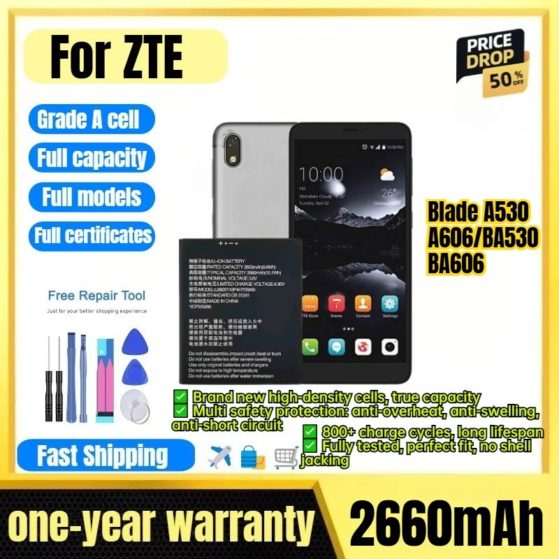 Li3826T43P4H705949 for ZTE Blade A530/A606/BA530/BA606 Phone Battery 0Cycle High Capacity Battery Replacement Bateria with Tools