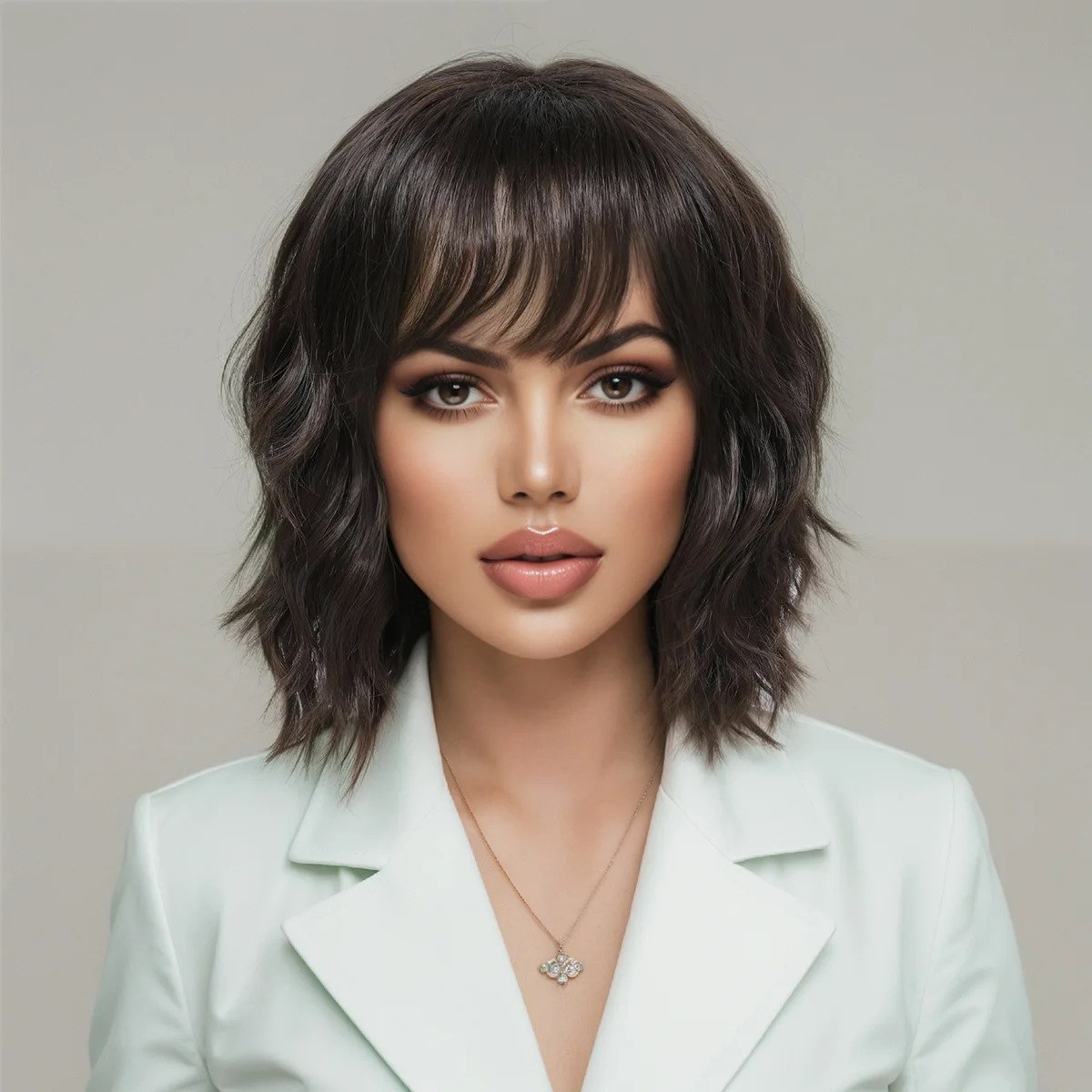 

Европейско-американский короткий кудрявый парик-каре, летний, легкий, дышащий, светло-коричневый, из натурального синтетического волокна.