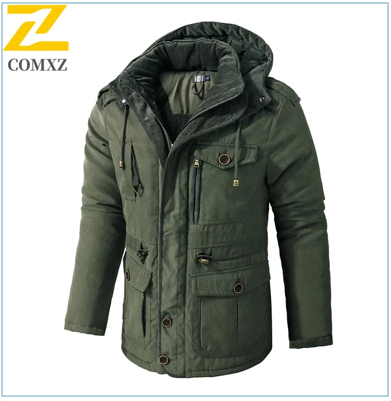Retro Fleece Wool Jacket Men's Winter Clothing Warm Thick Hooded Parkas Men Outdoor Hunting Snow And Cold Proof Pocket Sled Coat