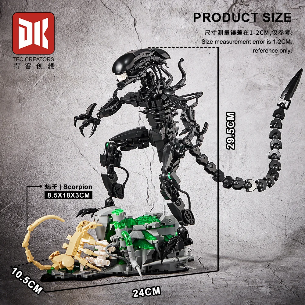 958PCS MOC Alien Monster Building Blocks Model Kit with Lighting Assembled Ornament Adults/Kid Collectible Toy Creative Gift