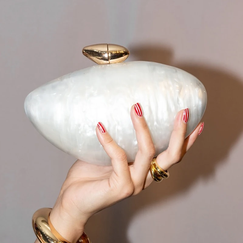 

Light Luxury Shell Evening Bag Highend Fashion Elegant Handbag Brand Creative Oval Texture Acrylic Simple Shoulder Messenger Bag
