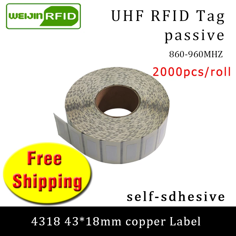 

RFID tag UHF sticker NXP U8 43x18mm EPCprintable copper label 868m 2000pcs free shipping adhensive passive RFID label