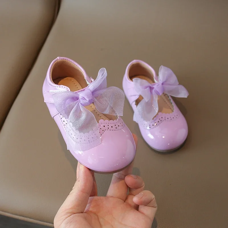 Toddlers Girls Shoes Children's Flats PU Patent Leather Kids Dress Shoes Soft Cute Princess Sweet With Butterfly-knot Bowtie New