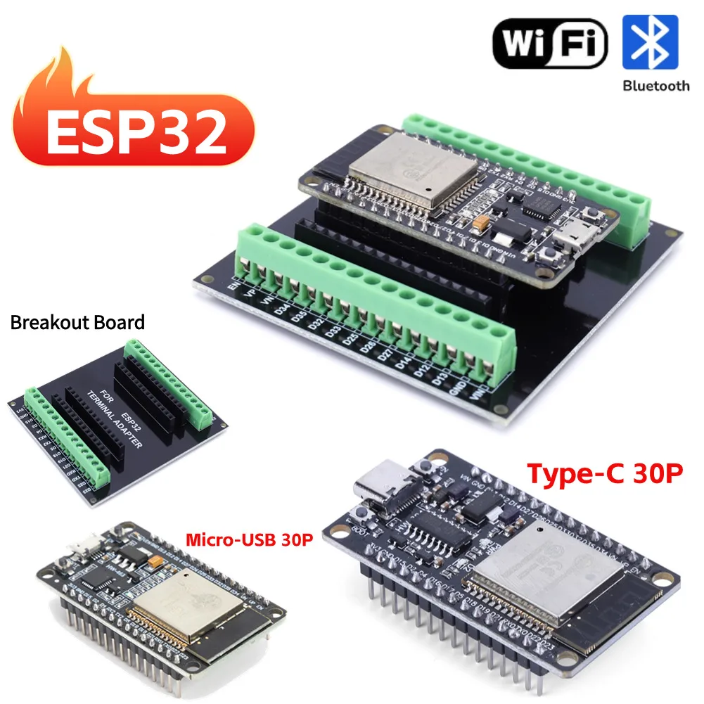 ESP-32S ESP-WROOM-32 ESP32 Wireless WiFi Bluetooth Module Ultra-Low Power Consumption Dual Core Type C/Micro USB 30Pin Board